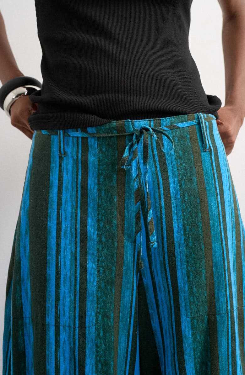 Topshop Stripe Linen Blend Barrel Pants, Alternate, color, Mblue