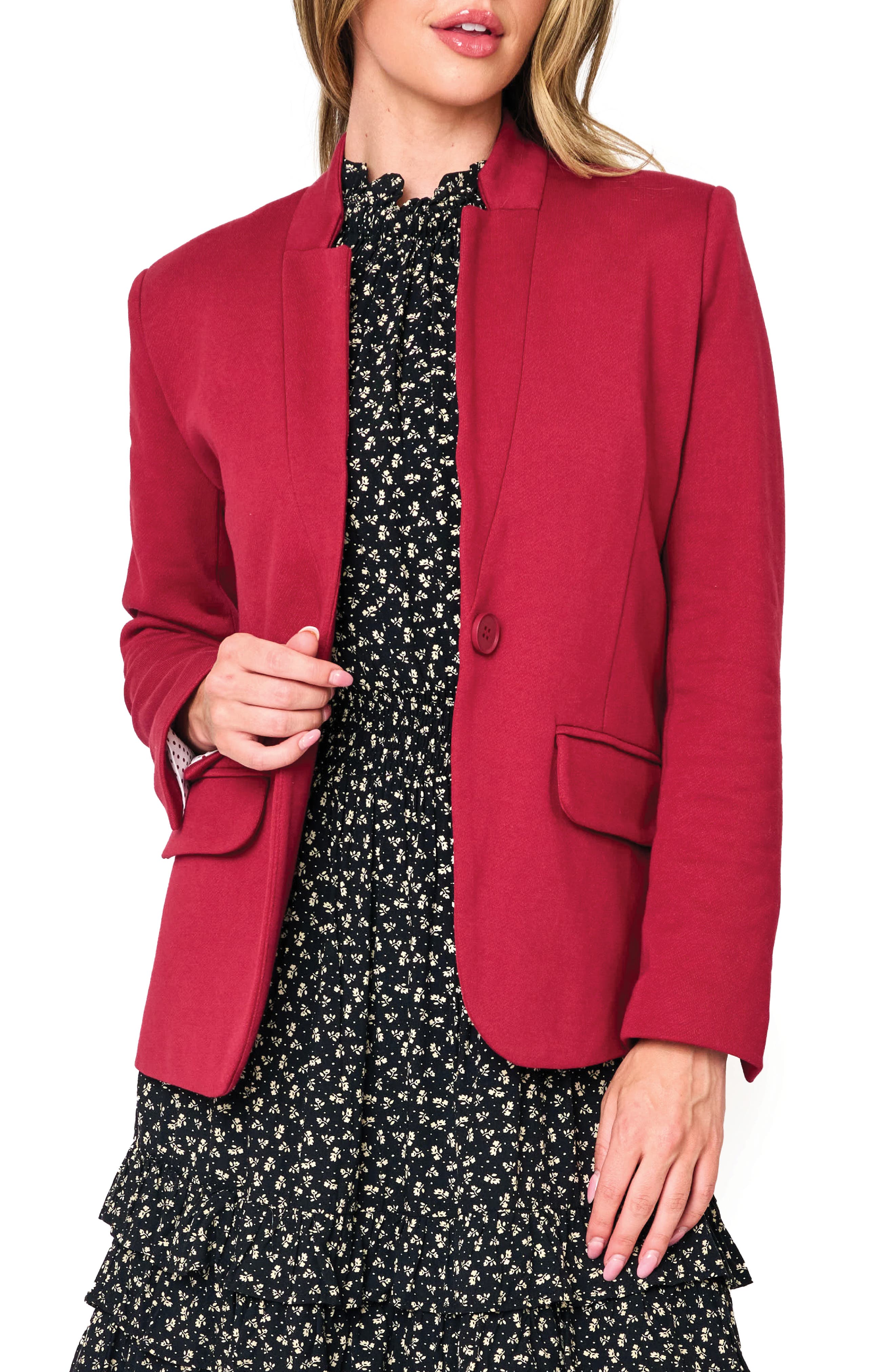 GIBSONLOOK Inverted Notch Collar Cotton Blend Knit Blazer