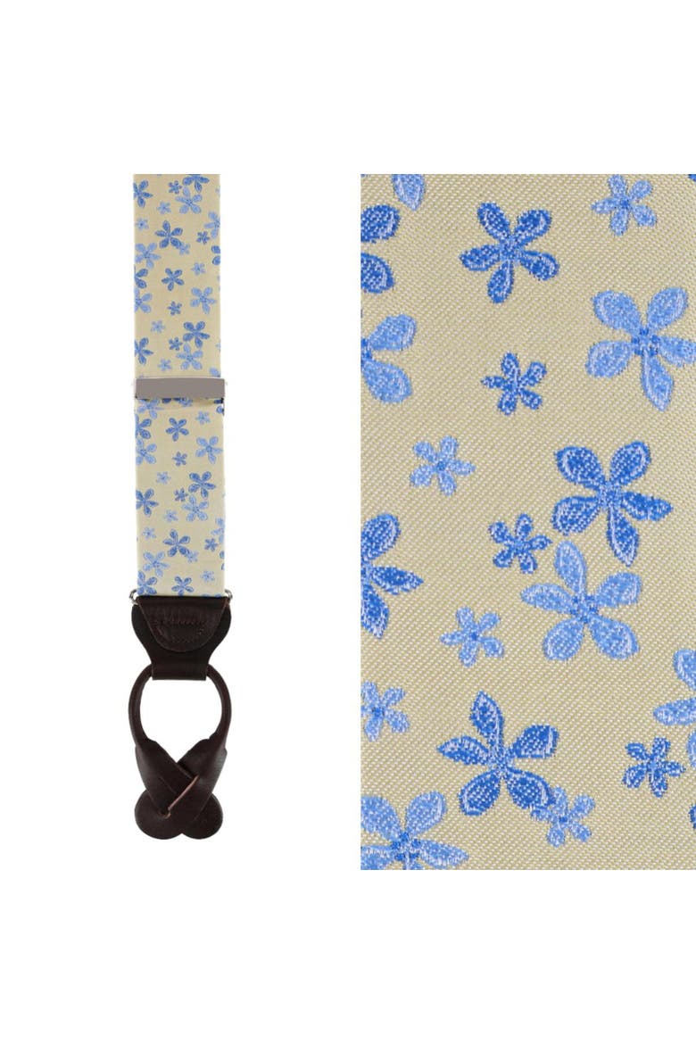 Weldon Floral Silk Suspenders (Braces) and Bow Tie Bundle, Alternate, color, Yellow with Light Blue