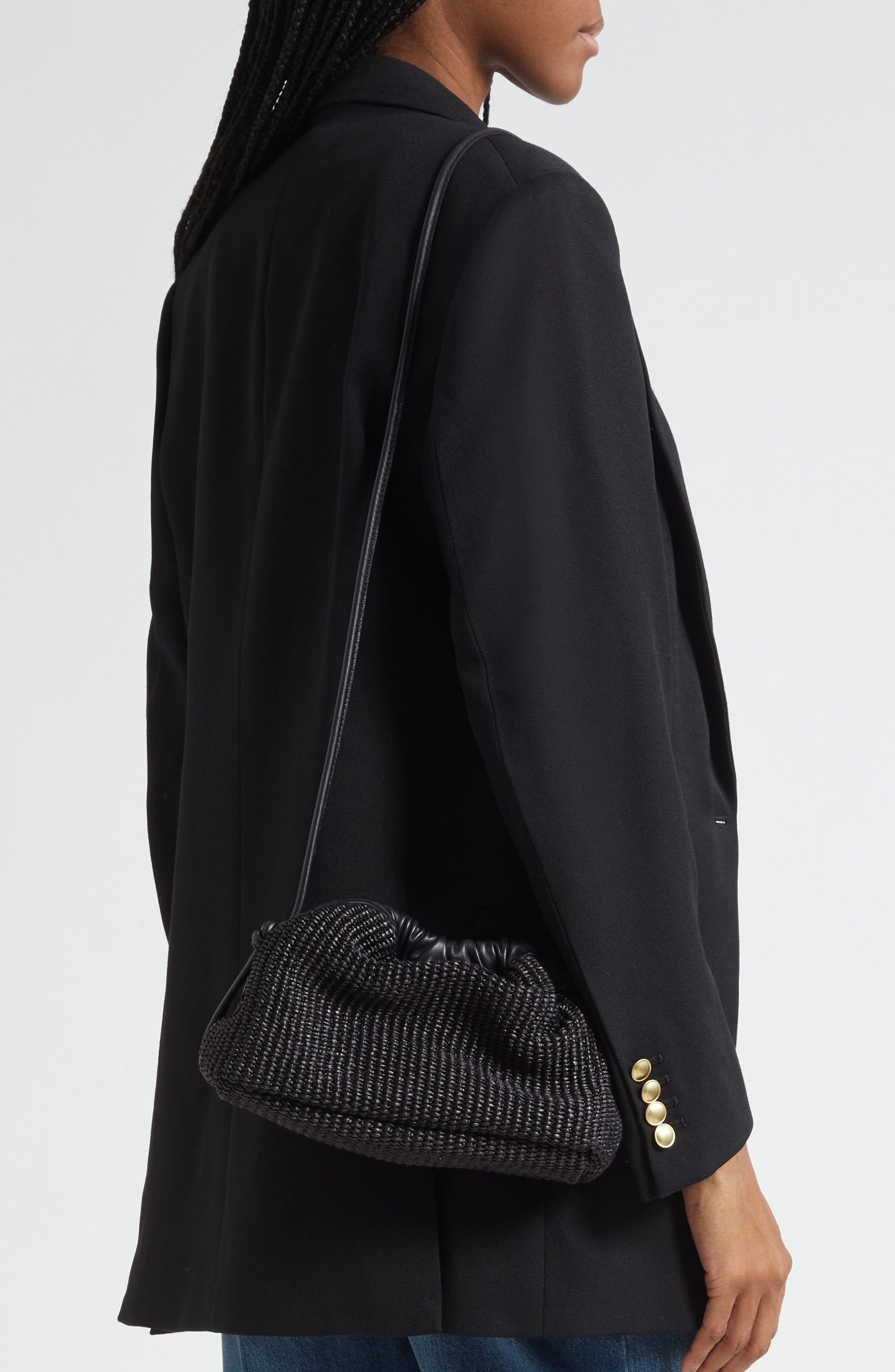 Mansur Gavriel Mini Cloud Woven Raffia Clutch, Alternate, color, Black