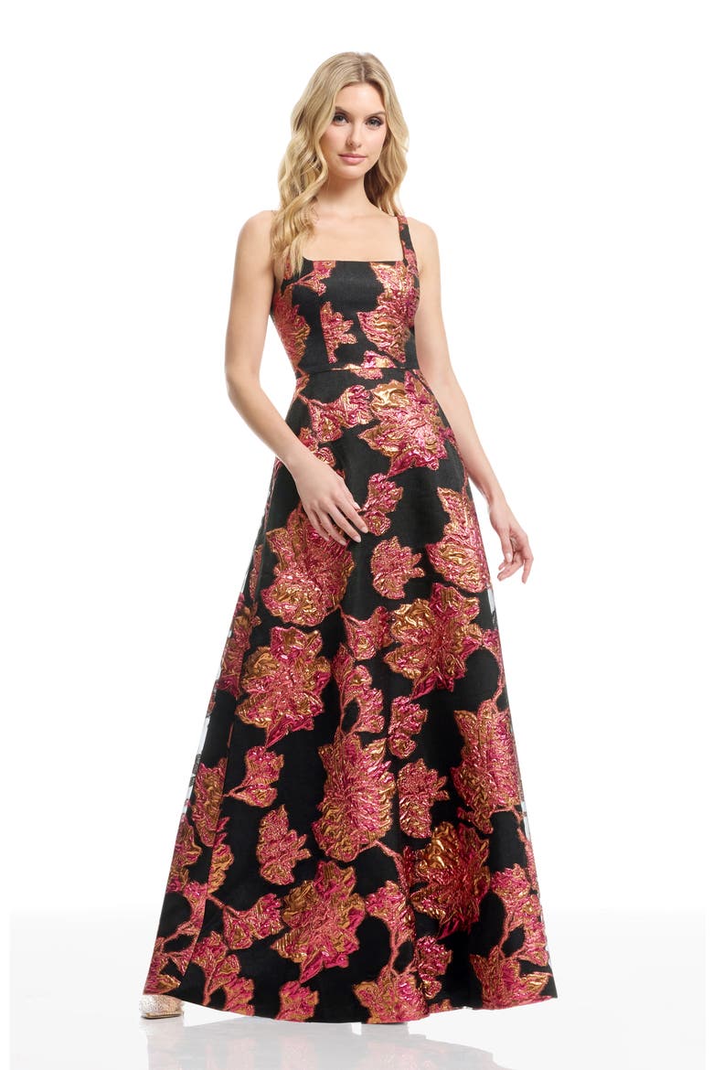 Vienna Jacquard Sleeveless Gown, Alternate, color, FUCHSIA MULTI