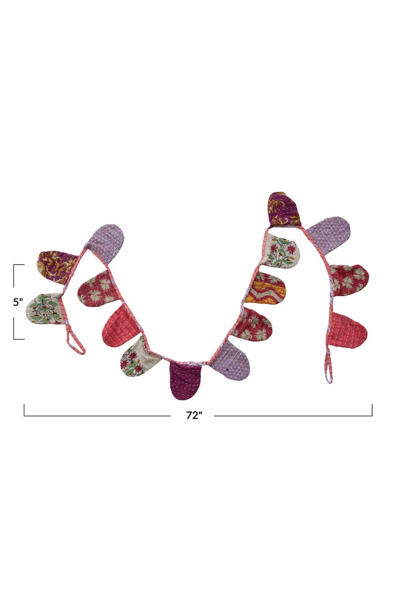 Vintage Cotton Kantha Quilt Pennant Garland, Multicolor, Alternate, color, Purple