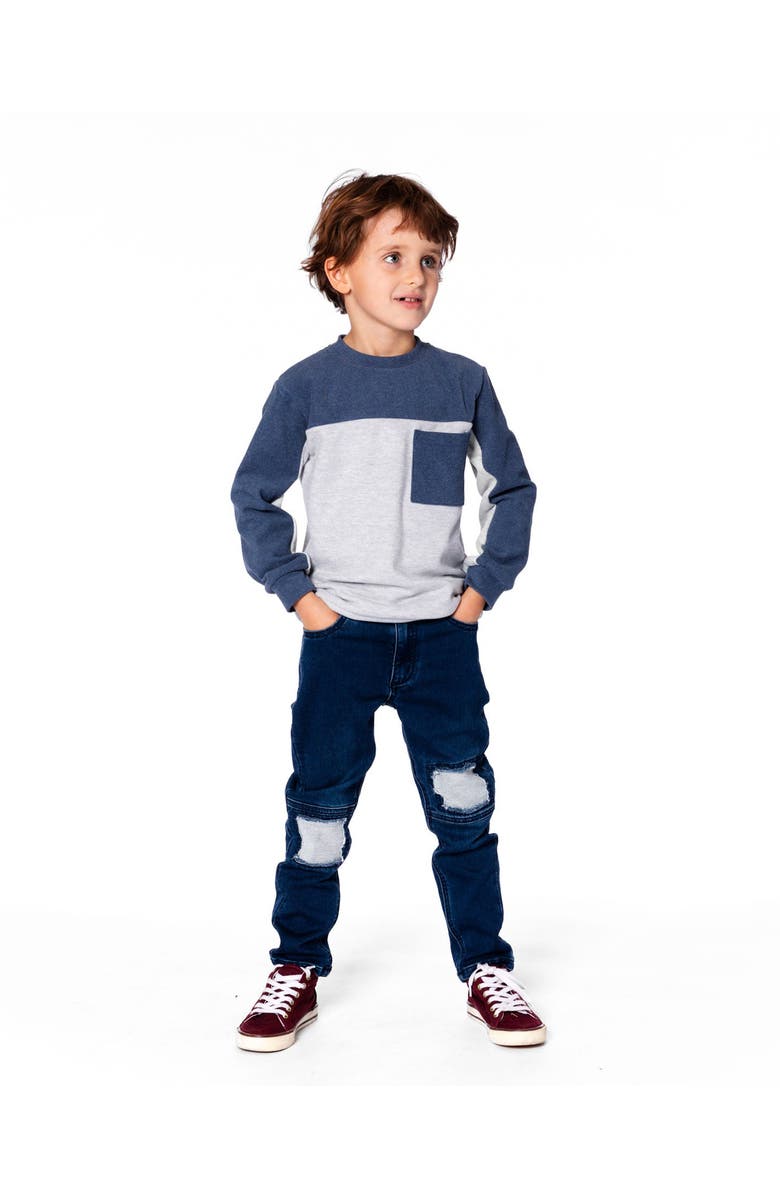 Deux par Deux Long Sleeve Super Soft Brushed Jersey Top Color Block, Alternate, color, Light Heather Gray