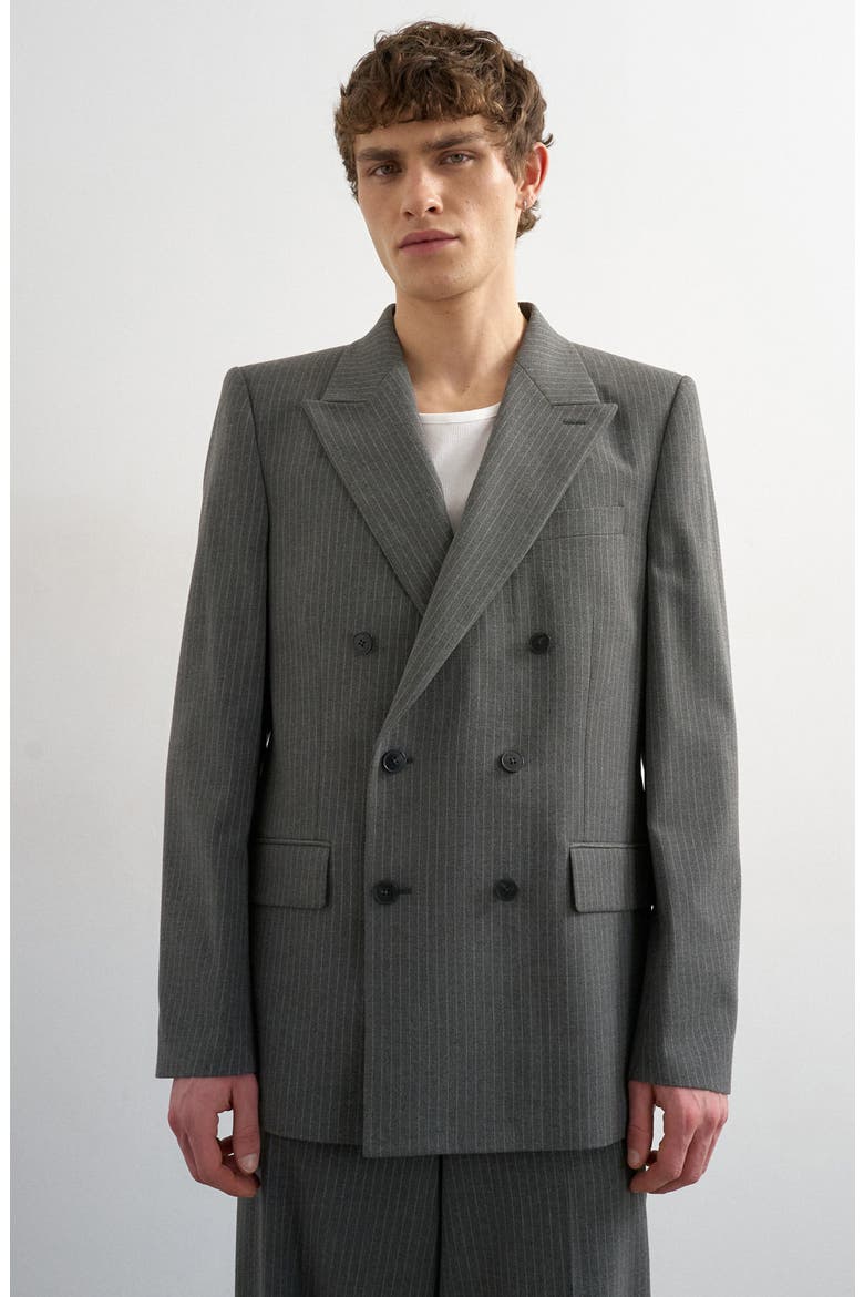 Pinstripe Double Breasted Sport Coat, Main, color, CHARCOAL