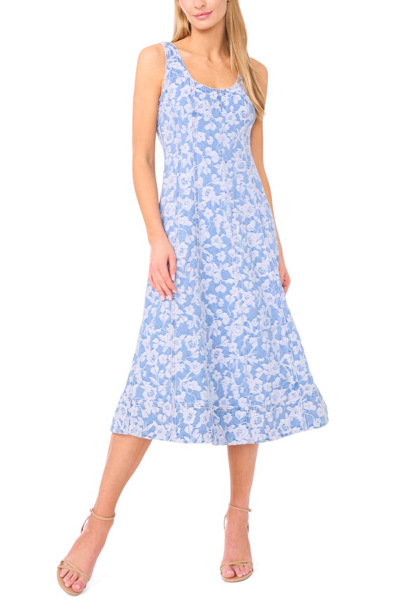 Ted Baker Nara Rose Print Denim Midi Dress, Main, color, Granada Sky