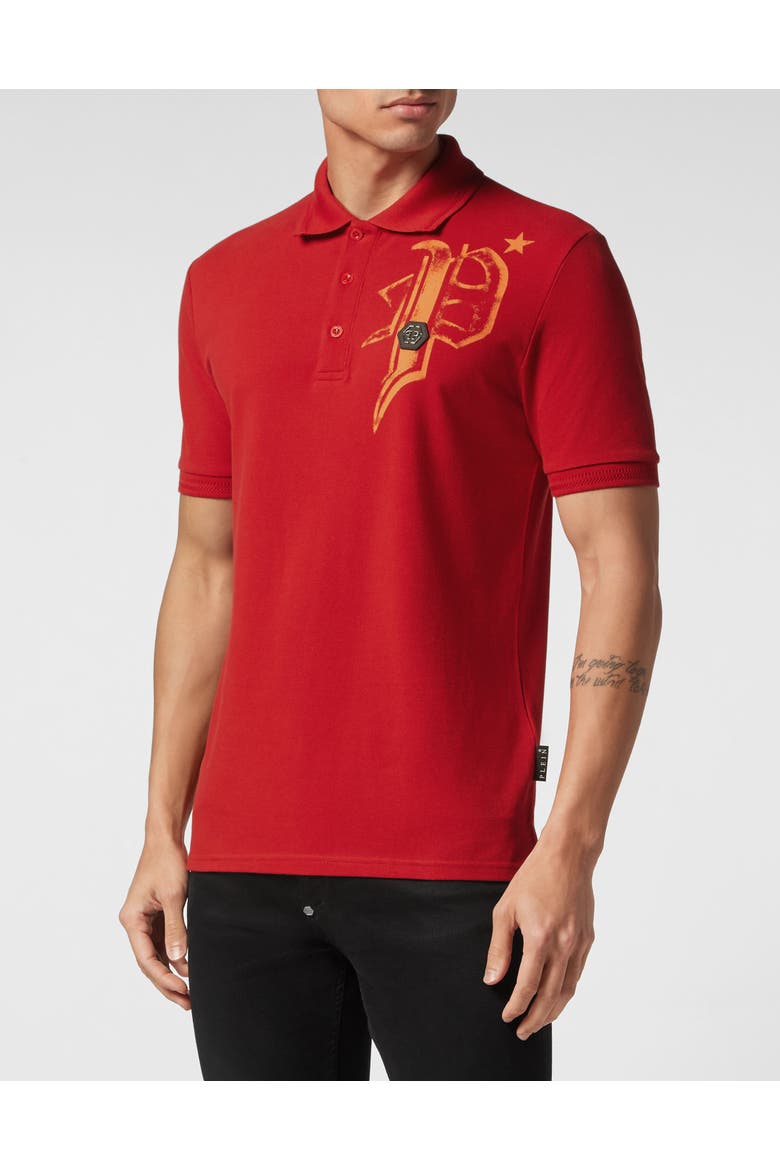 Polo Shirt Skull&Bones Men, Main, color, red
