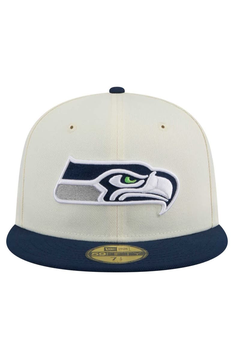 New Era Men's New Era  White/College Navy Seattle Seahawks  Main 59FIFTY Fitted Hat, Alternate, color, 