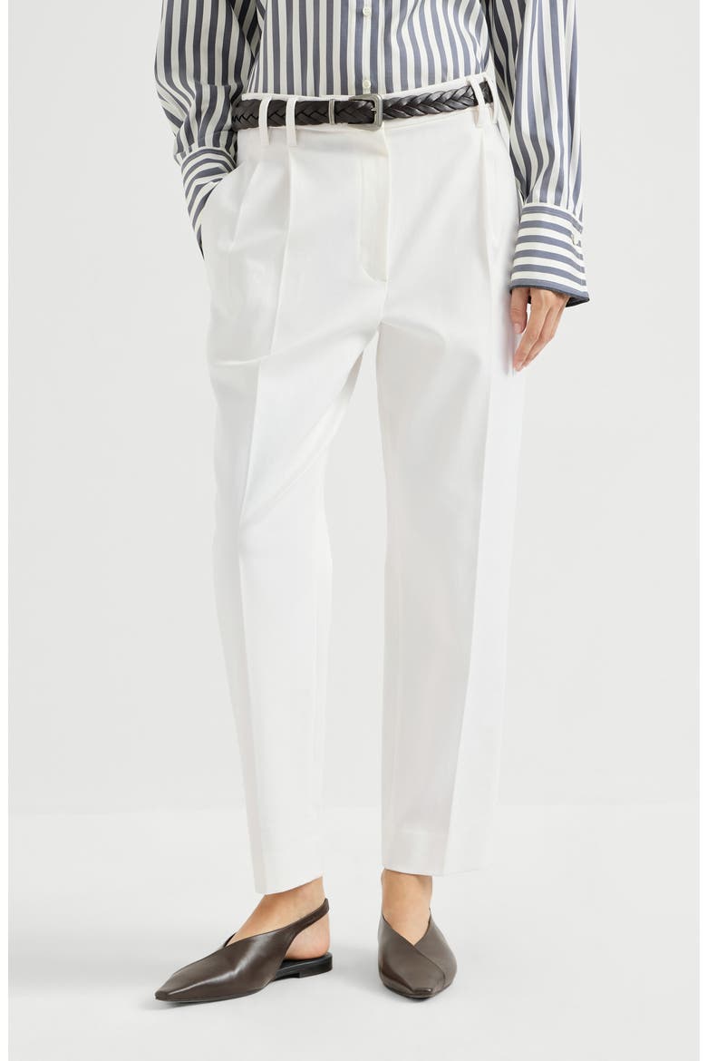 Stretch cotton cover slouchy trousers with monili, Main, color, Off-White