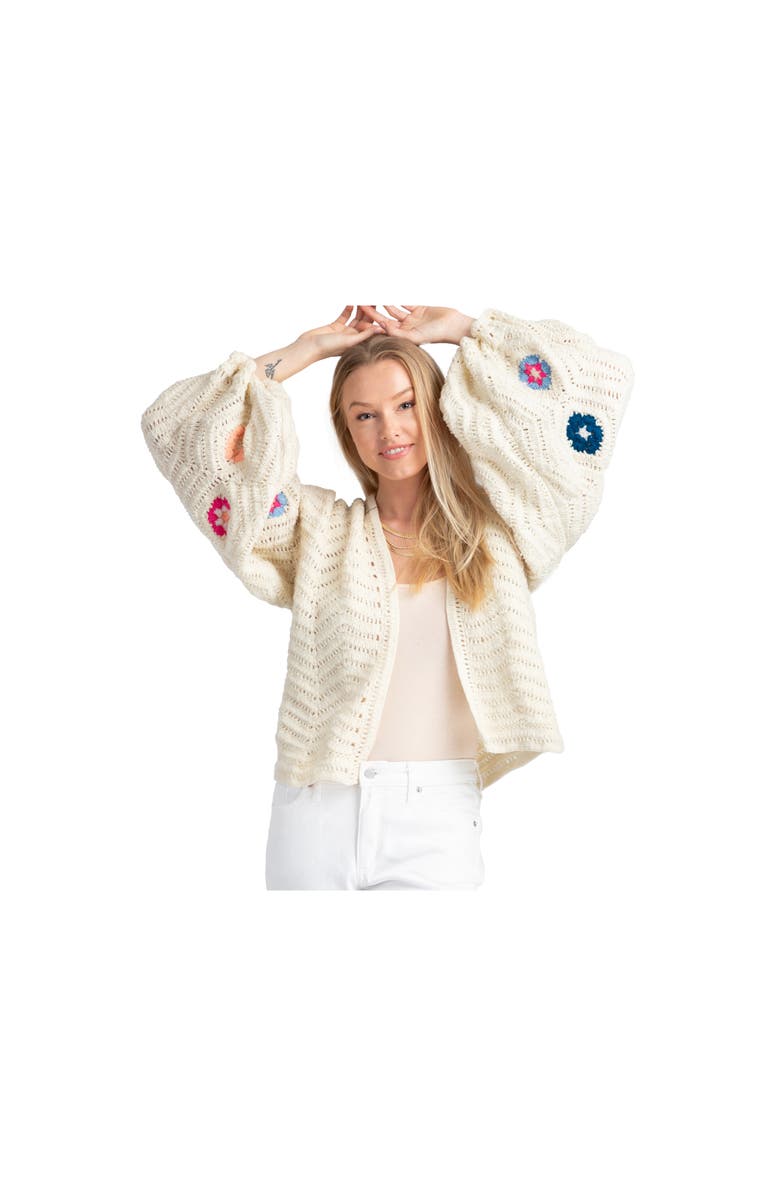 SAACHI Floral Crochet Crop Cardigan, Alternate, color, White
