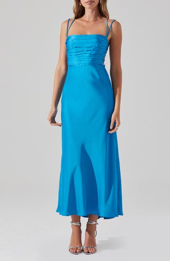 Astr The Label Antila Lace-up Back Maxi Dress In Blue
