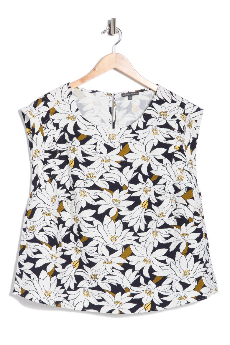 Crinkle Top, Alternate, color, NAVY/ IVORY LILY