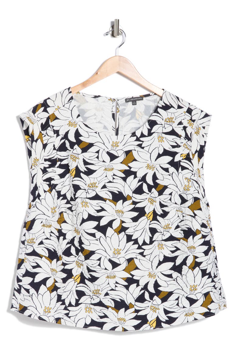 Adrianna Papell Crinkle Top, Main, color, Navy/ Ivory Lily