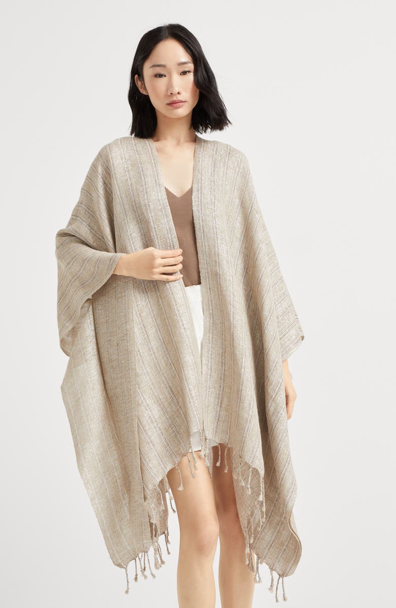 Brunello Cucinelli Linen Sparkling poncho, Alternate, color, 
