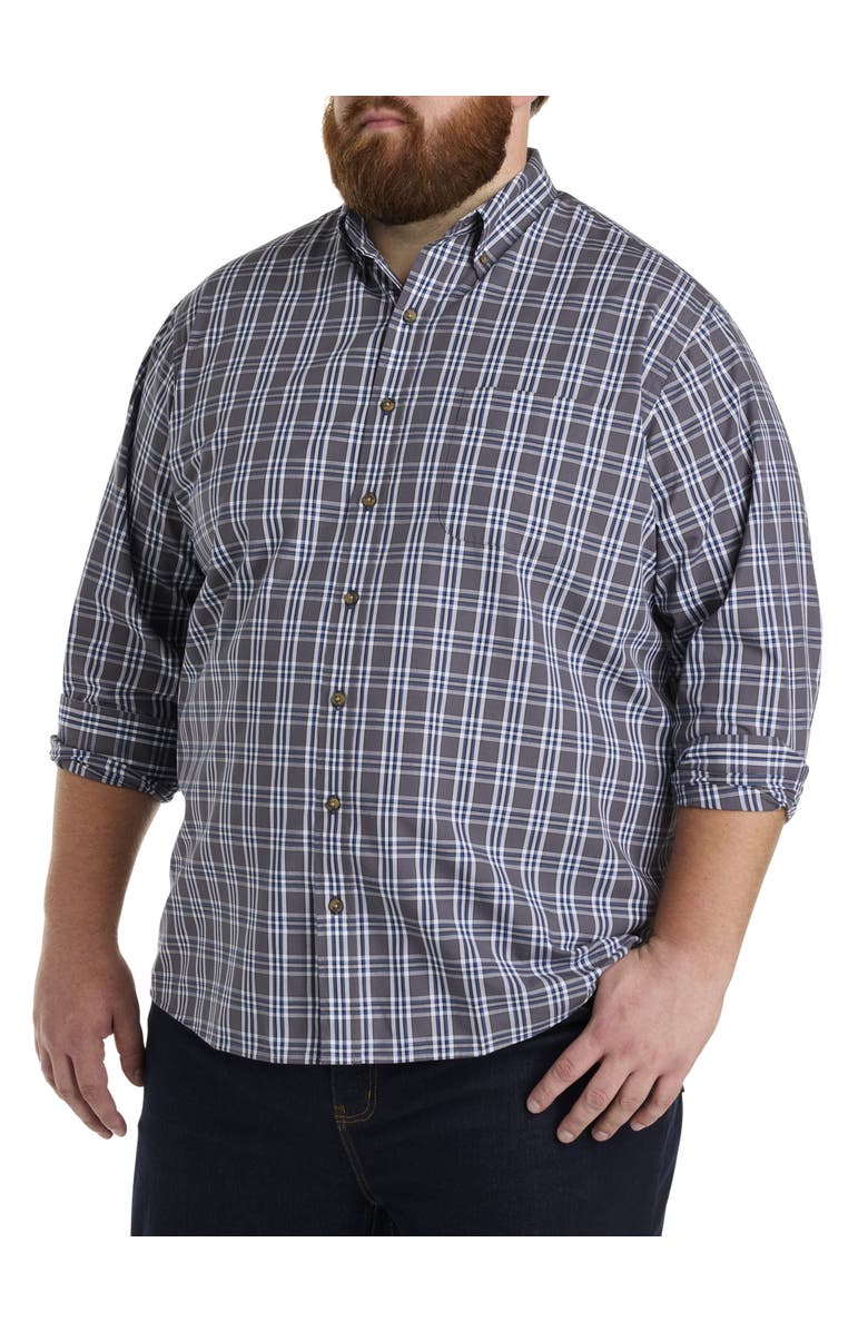 Harbor Bay by DXL Big & Tall Easy-Care Small Plaid Sport Shirt, Main, color, Grey Multi