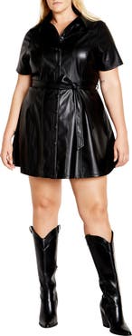 City Chic Paula Tie Waist Faux Leather Dress