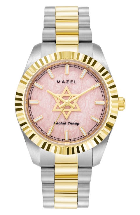 The Mazel Rose Quartz Two-Tone Bracelet Watch, 36mm