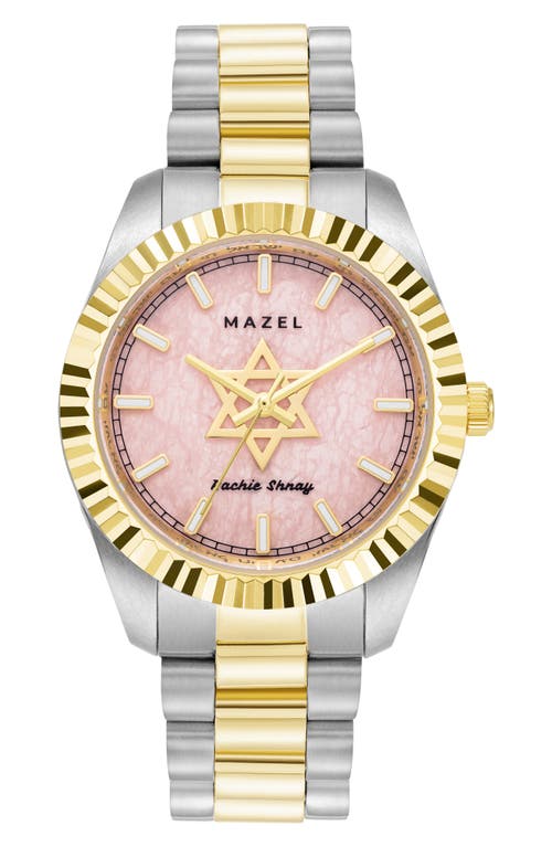 Rachie Shnay The Mazel Rose Quartz Two-tone Bracelet Watch, 36mm In Pink