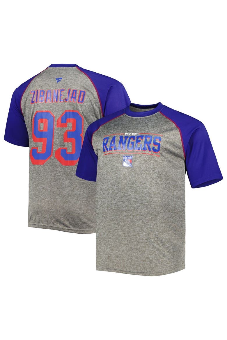 Men's Fanatics Branded Mika Zibanejad Heather Gray/Blue New York Rangers Big & Tall Contrast Raglan Name & Number T-Shirt, Main, color, Heather Gray