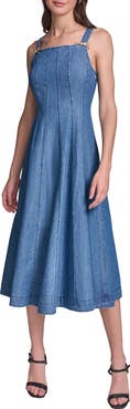 KARL LAGERFELD PARIS Chambray Fit & Flare Midi Dress