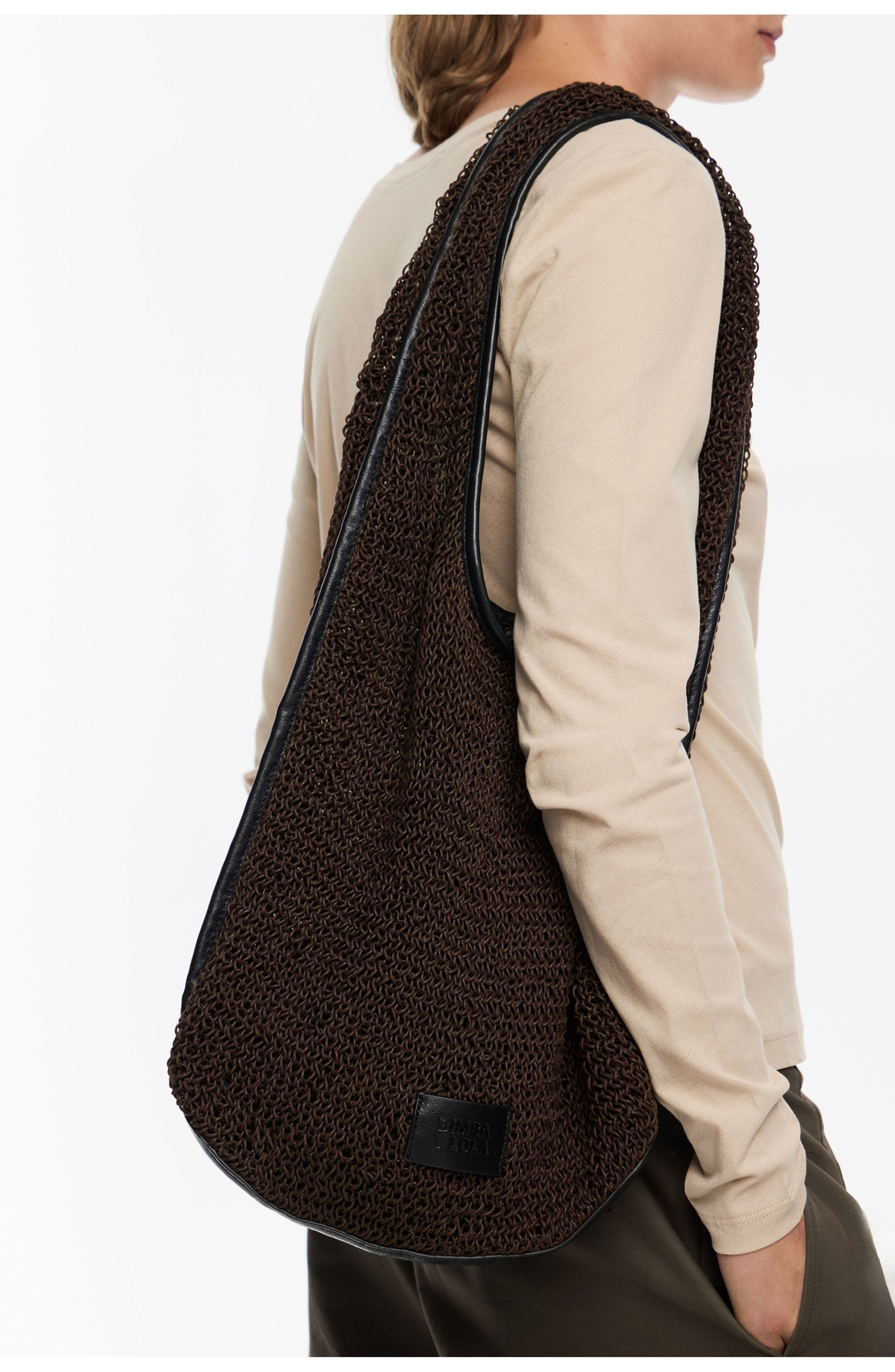 Bimba y Lola Plaited Paper Shoulder Bag, Alternate, color, Chocolate