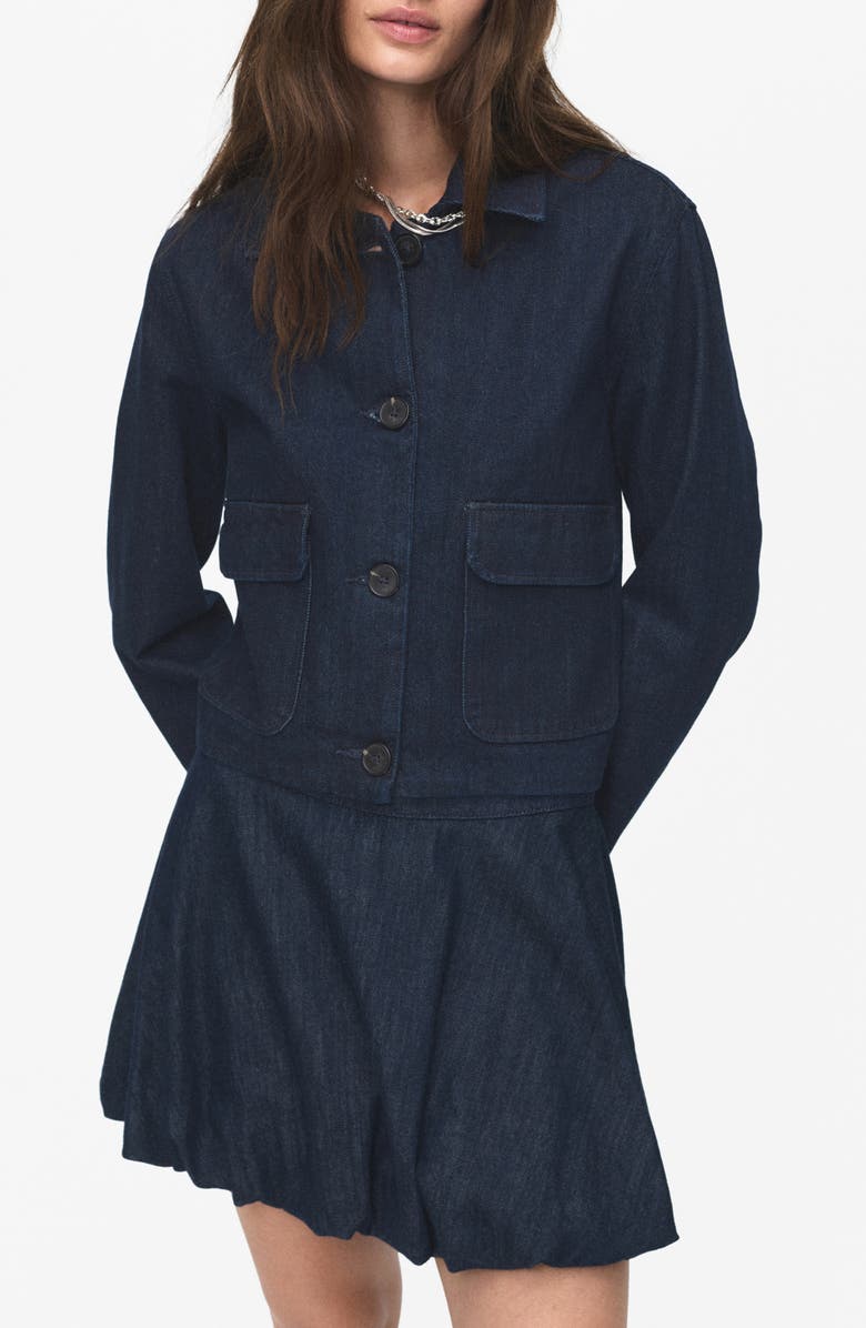 MANGO Crop Denim Jacket, Main, color, Open Blue