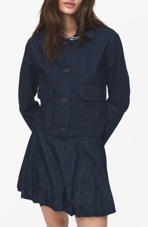 Crop Denim Jacket (Open Blue)