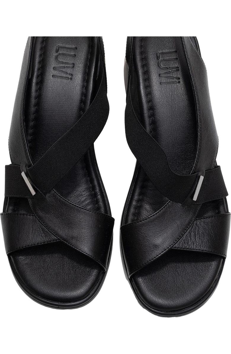 Forever & Always Shoes Crina Elasticated Leather Chunky Heel Sandal, Alternate, color, Black Leather