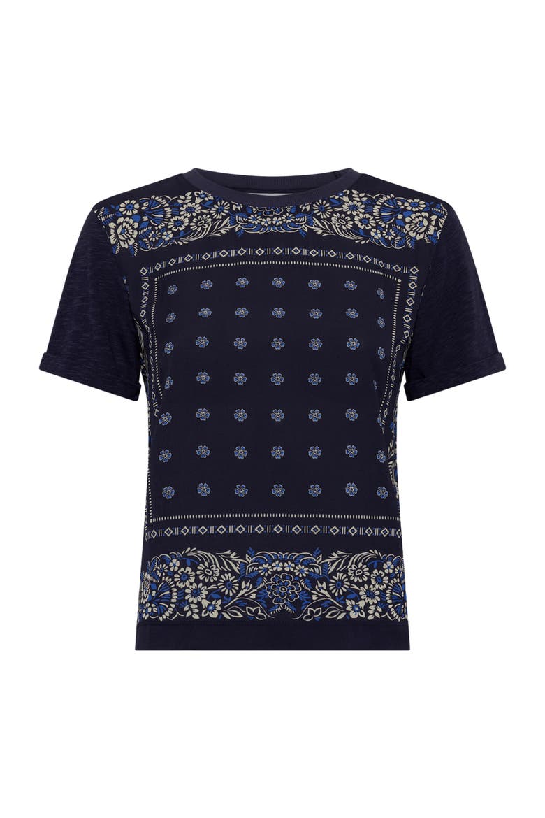 Manolia Scarf Print T-Shirt, Alternate, color, Navy Blue