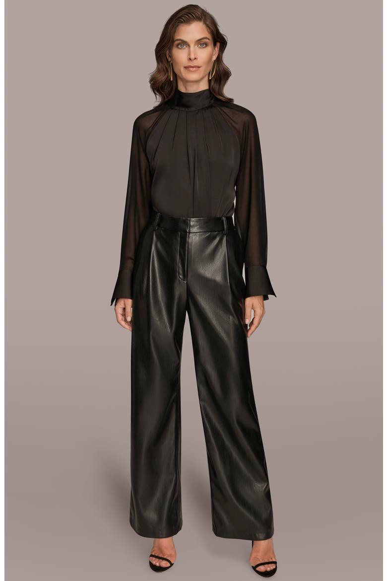 Faux Leather Straight Leg Pants, Alternate, color, BLACK