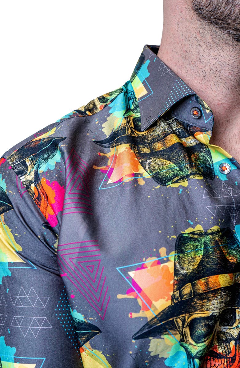 Maceoo Fibonacci Mob Skull Multi Contemporary Fit Button-Up Shirt, Alternate, color, Grey Multi