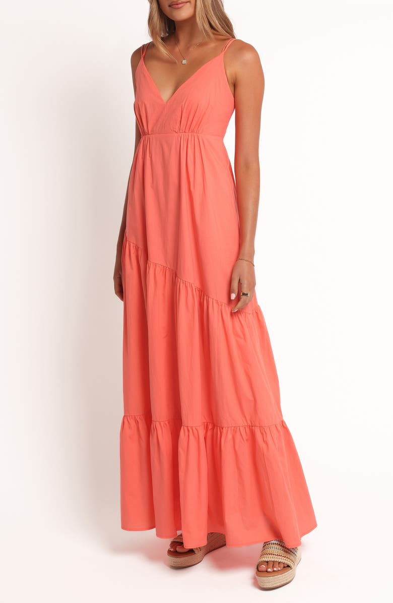 Petal & Pup Forbes Tiered Cotton Maxi Dress, Alternate, color, Coral