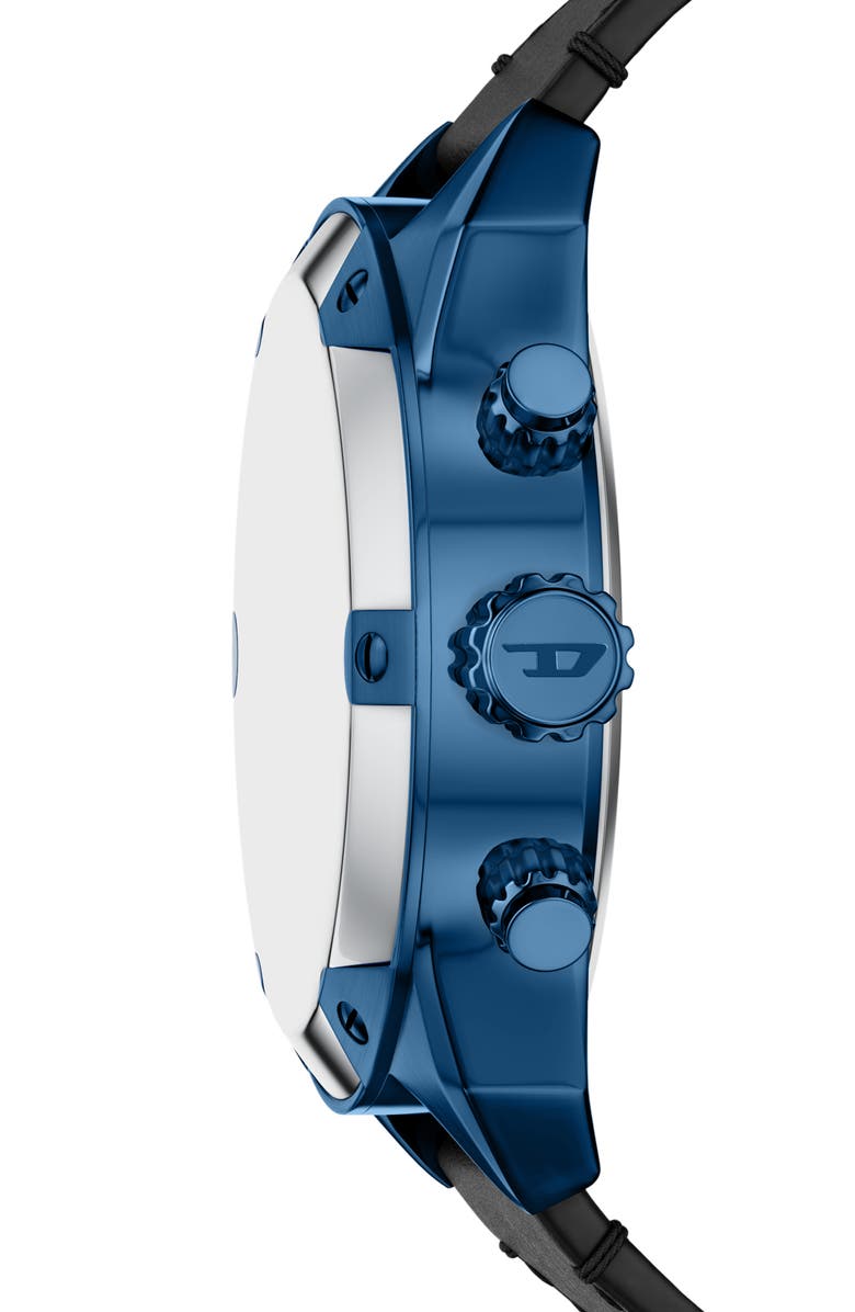 DIESEL<sup>®</sup> Spiked Blue Chronograph Leather Strap Watch, 49mm, Alternate, color, Blue