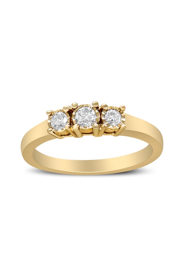 14K Yellow Gold Plated Silver 1/4 Cttw Diamond 3 Stone Illusion Plate Ring, Main, color, Yellow Gold over Silver