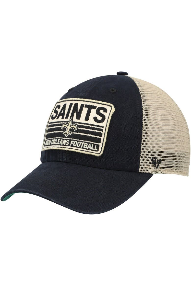 Men's '47 Black/Natural New Orleans Saints Four Stroke Clean Up Snapback Hat, Main, color, Black