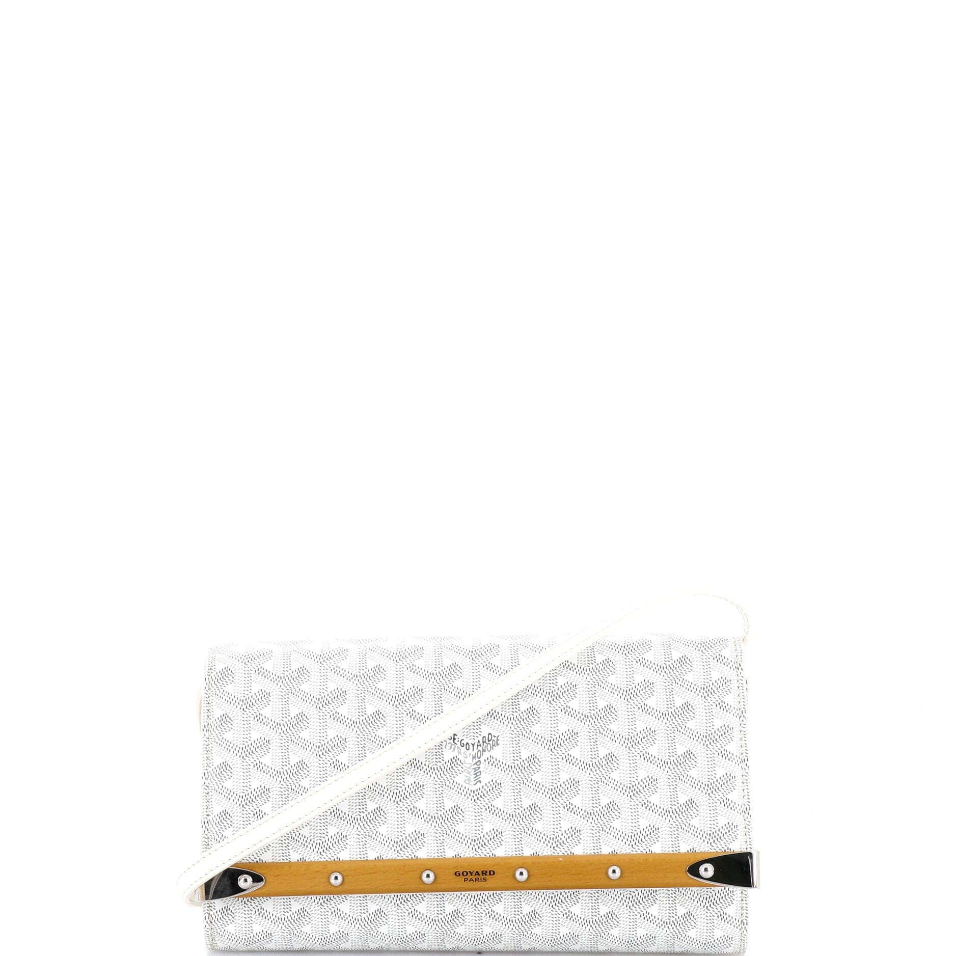 Pre-Owned Goyard Monte Carlo Clutch with Strap Coated Canvas PM, Main, color, White