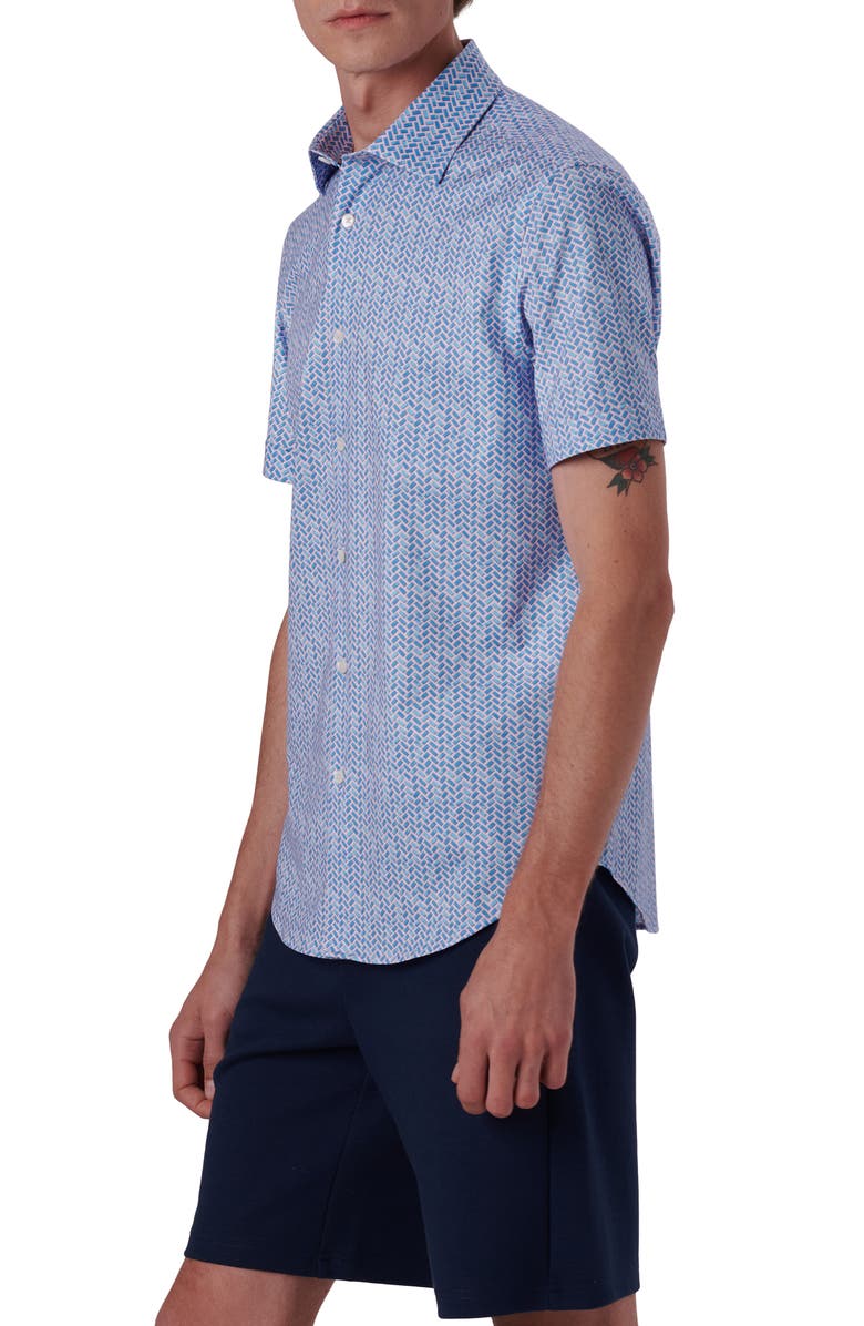 Bugatchi Miles OoohCotton<sup>®</sup> Geo Print Short Sleeve Button-Up Shirt, Alternate, color, Pink
