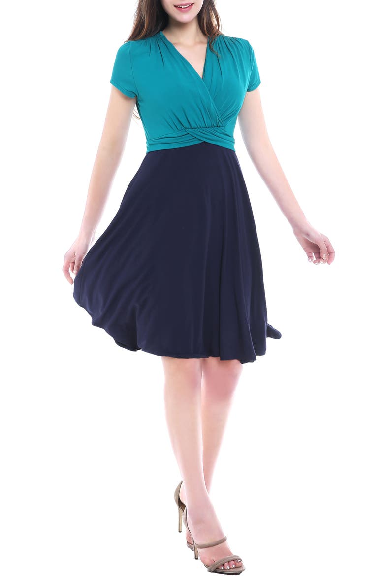 Sarah Faux Wrap Maternity/Nursing Dress, Alternate, color, NAVY/ TEAL