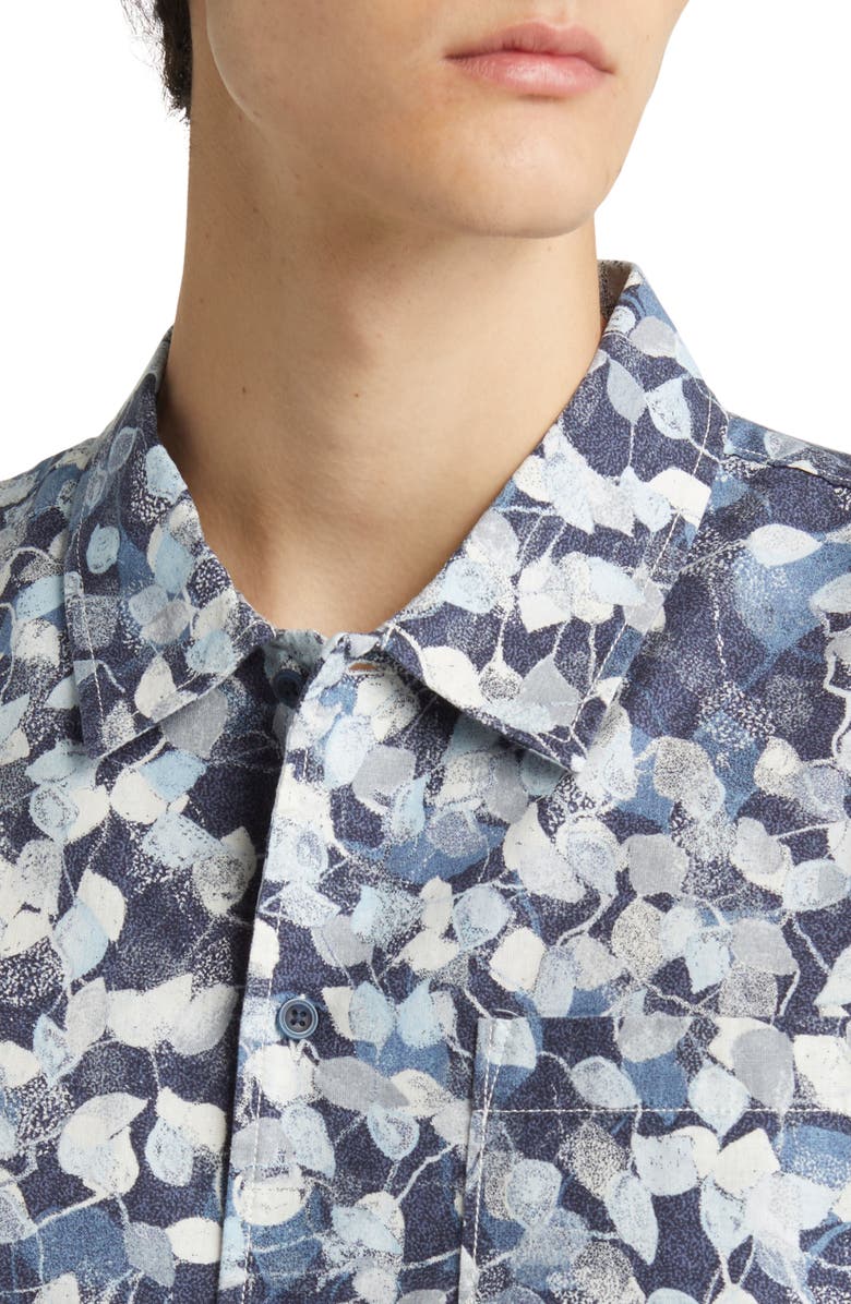 Treasure & Bond San Fran Leaf Print Short Sleeve Linen & Cotton Button-Up Shirt, Alternate, color, 