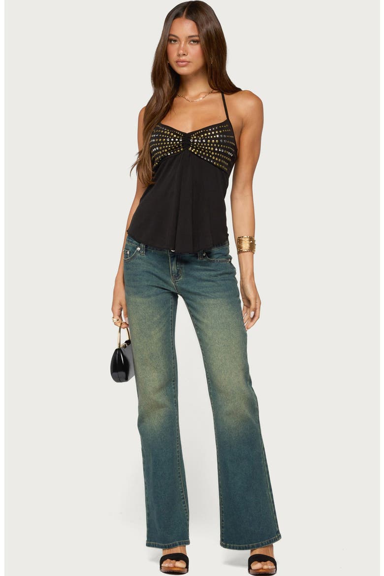 Ivana Studded Halter Top, Alternate, color, BLACK