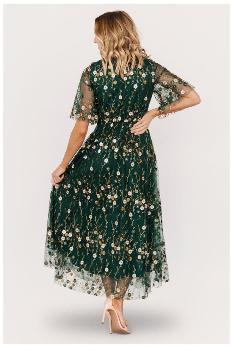 Arabella Embroidered Tulle Maxi Dress, Alternate, color, Dark Green Floral