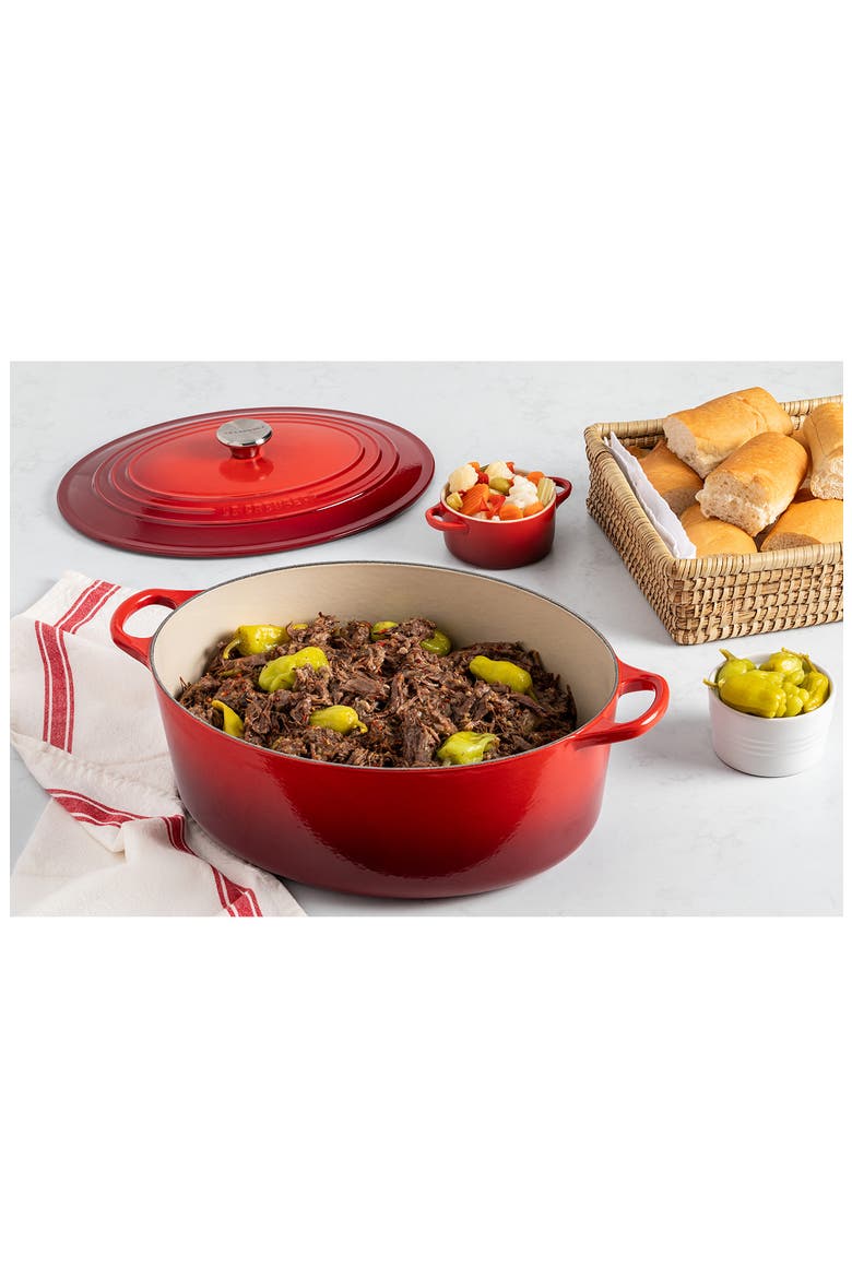 Traditional 8-Quart Oval Enamel Cast Iron Dutch Oven with Lid, Alternate, color, CERISE