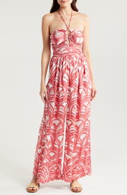 Poupette St Barth Claudia Wide Leg Halter Cover-Up Jumpsuit