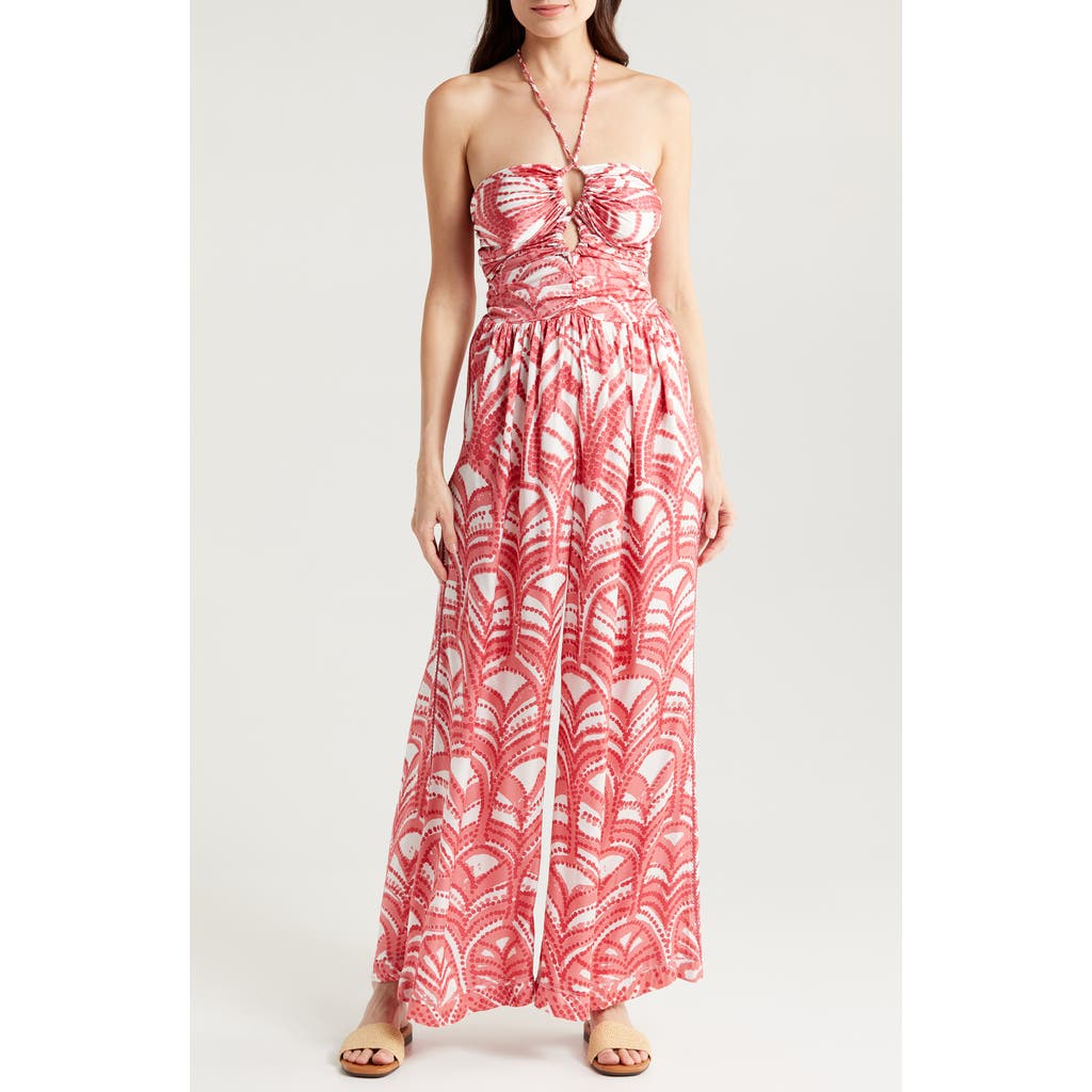 Poupette St Barth Claudia Wide Leg Halter Cover-up Jumpsuit In Pink Himba