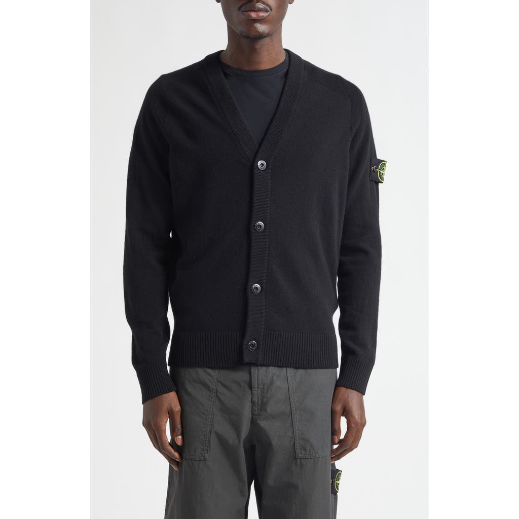 Stone Island Compass Logo Patch Virgin Wool Cardigan in V0029 Black  product