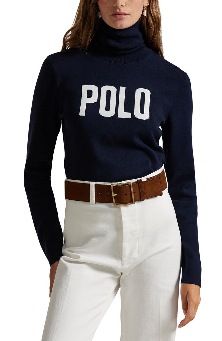 Polo Ralph Lauren Logo Turtleneck Sweater, Main, color, Hunter Navy