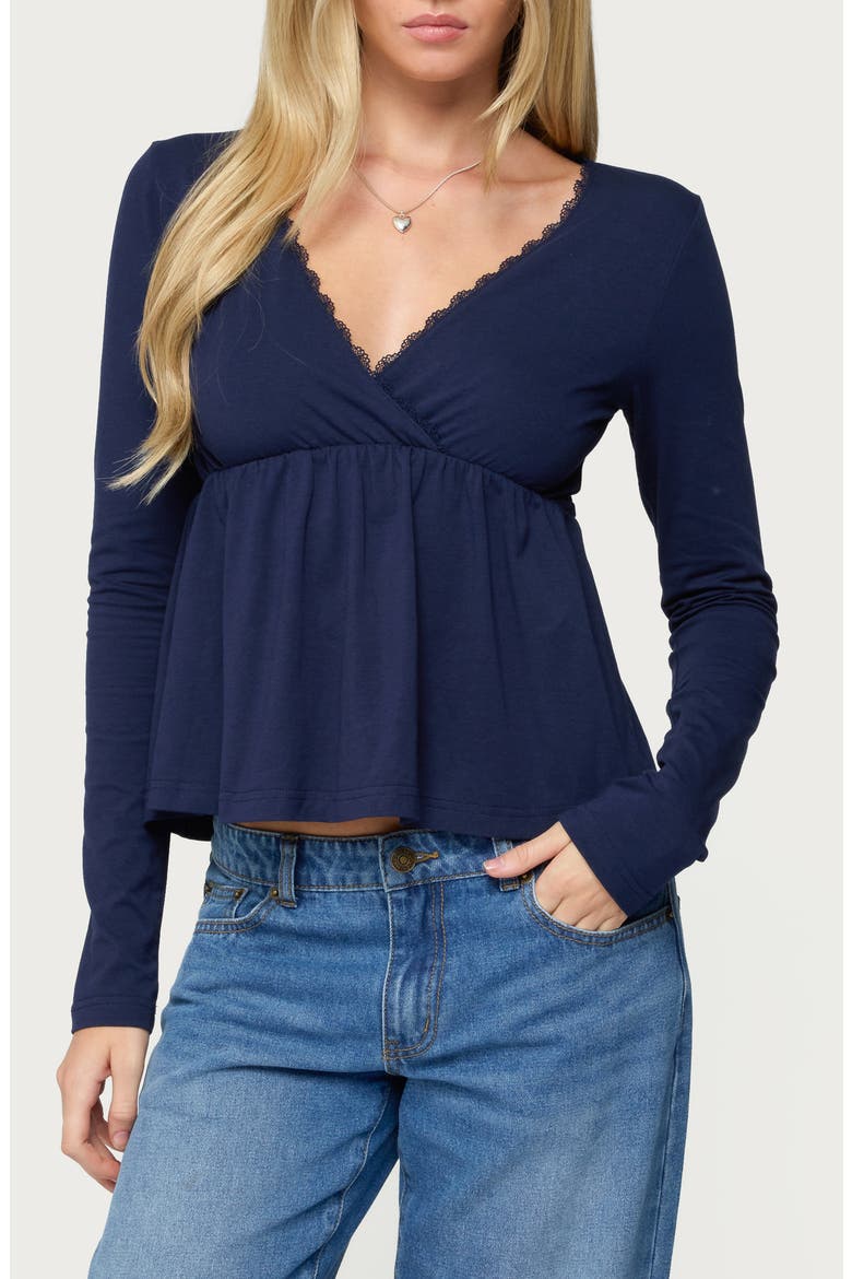 Kenzie Long Sleeve Babydoll Top, Main, color, NAVY