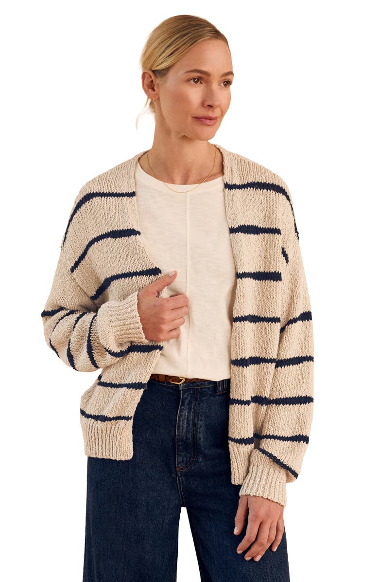 Celtic & Co. Long Sleeve Drop Stitch Cardigan, Main, color, Ecru / Navy