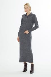 Shirt Collar Button-Front Wool Cashmere Sweater
