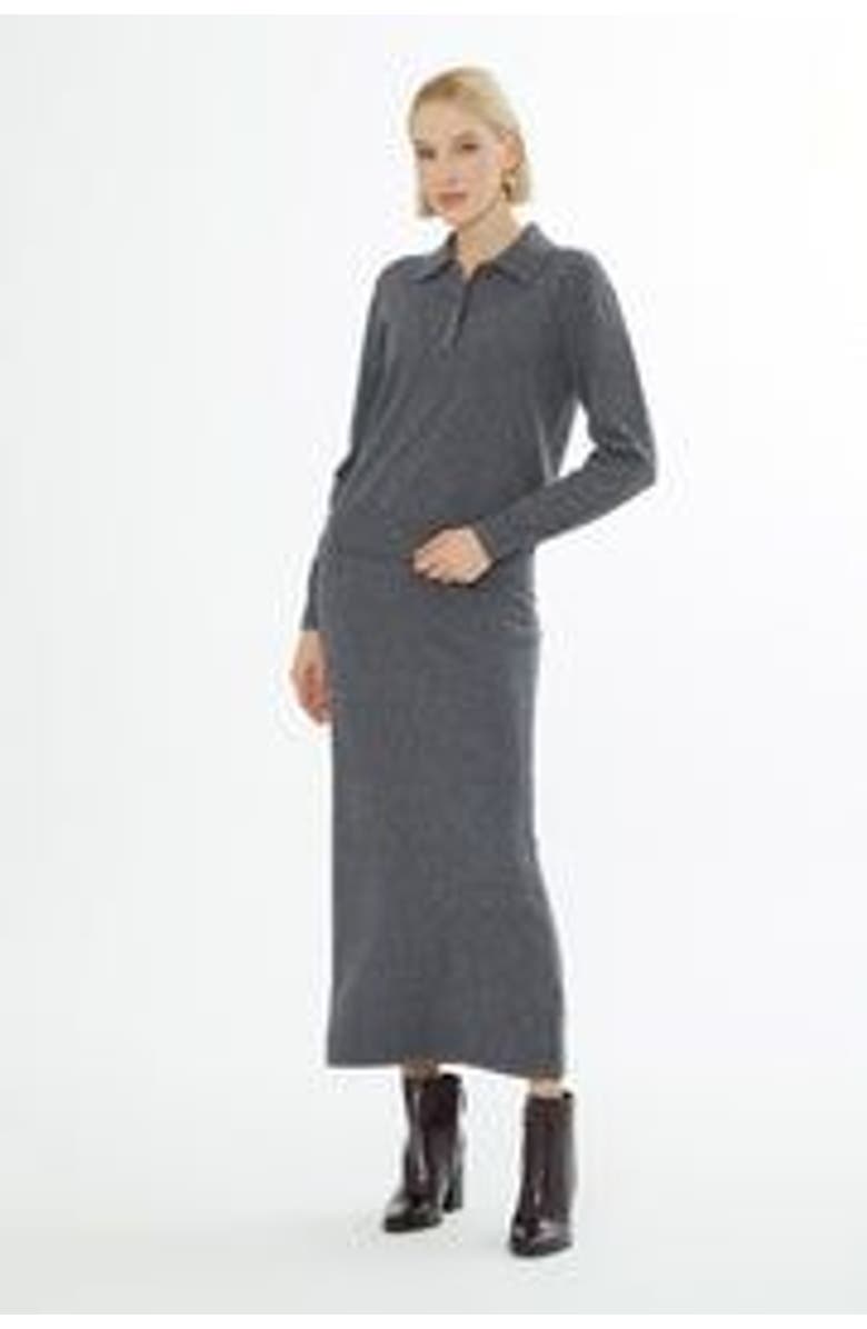 Gizia Shirt Collar Sweater with Button Closure Grey, Main, color, Grey