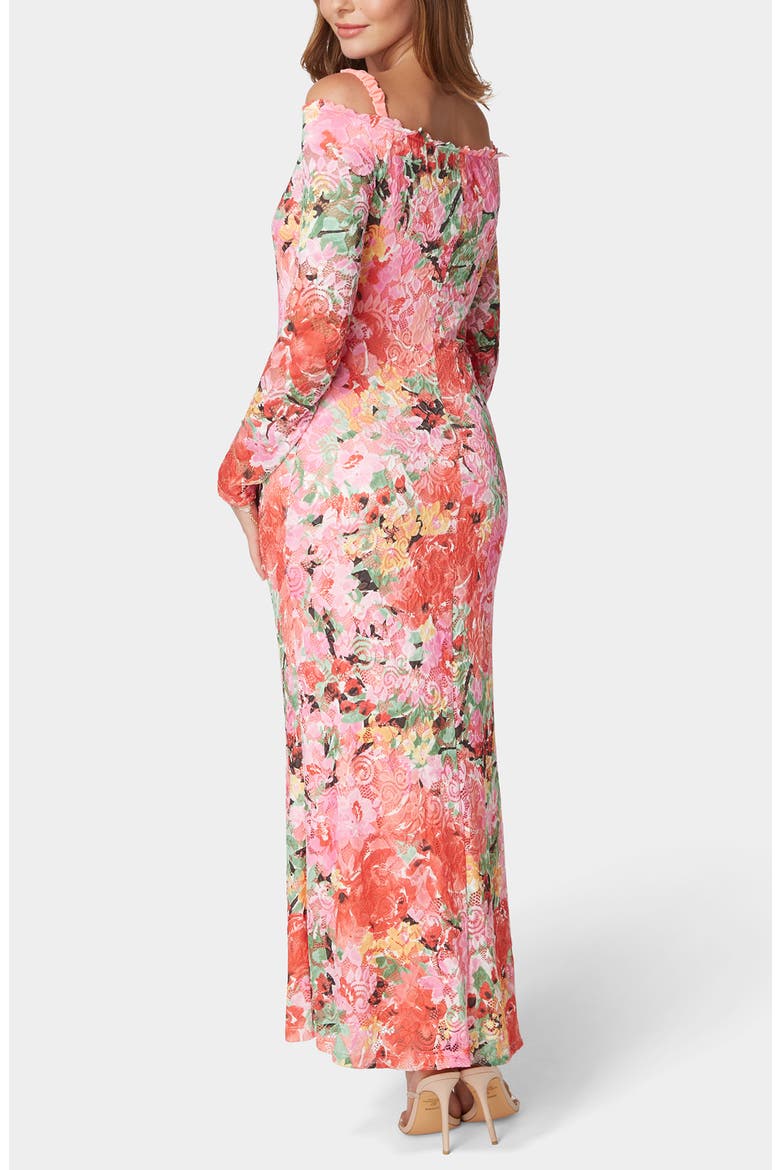 Print Lace Off the Shoulder Long Sleeve Maxi Dress, Alternate, color, PINK MULTI